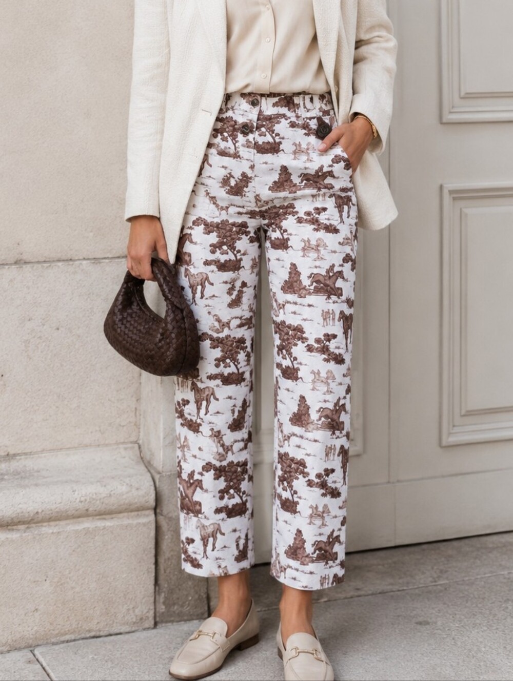 English Toile Western Equestrian Fox Hunting Crop Straight Leg Pants - Picture 1 of 9